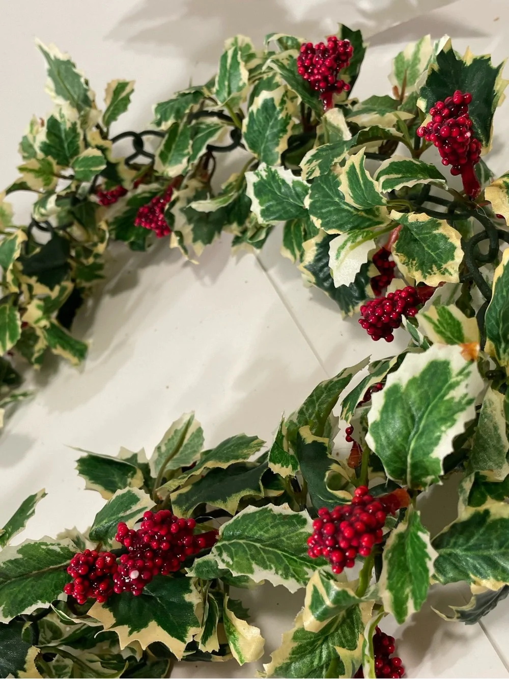Vintage Christmas Holly Ivy Garland Lot 2 Pieces 5 Ft & 3 Ft Plastic Decor MCM